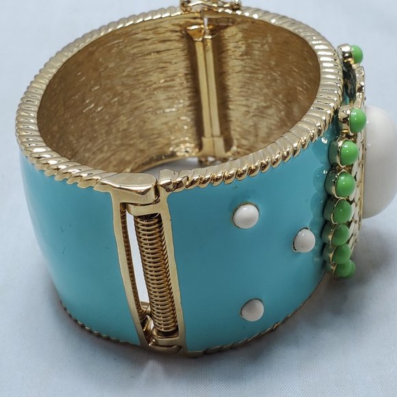 Enamel turquoise gold bangle bracelet with magnetic closure - Picture 5 of 9